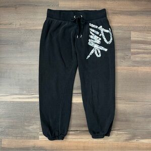 Y2K Victoria's Secret PINK Silver Logo Bling Joggers - Black - Size XS